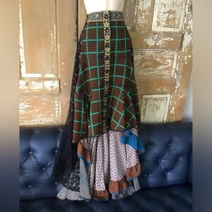 Byron Lars Green and Red Tiered Maxi Skirt